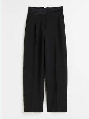 H&M Black Tuxedo Trousers Satin Trim High Waist Wide Leg Pleated Dress Pants S 4